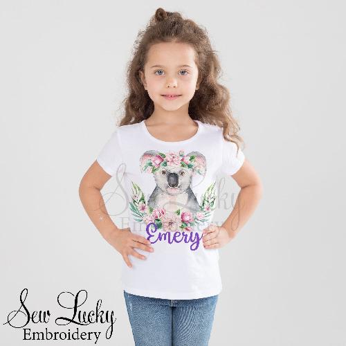 Toddler Girl Graphic Koala and Floral and Letter Print Ruffled Long-sleeve Tee
