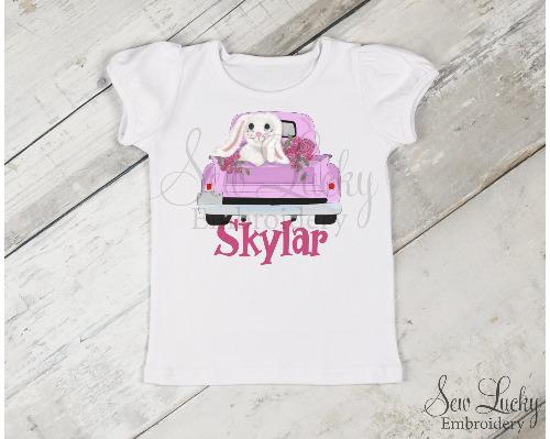 Girls Easter Bunny Truck Personalized Shirt - Sew Lucky Embroidery