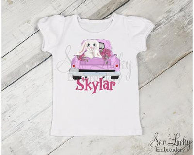 Girls Easter Bunny Truck Personalized Shirt