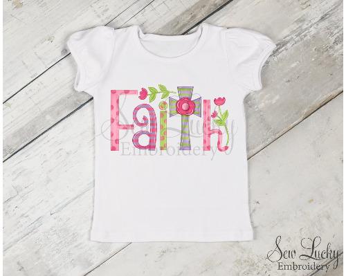 Girls Faith with Easter Cross Shirt - Sew Lucky Embroidery