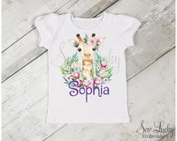 Girls Floral Giraffe Personalized Shirt - Sew Lucky Embroidery