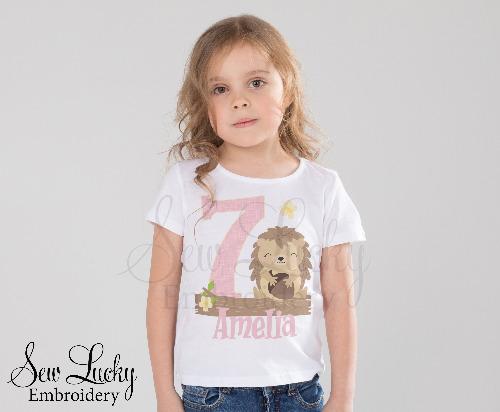 Girls Hedgehog Personalized Birthday Shirt - Sew Lucky Embroidery