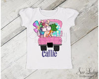 Girls Pink Easter Truck with Bunny Personalized Shirt - Sew Lucky Embroidery