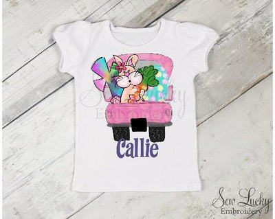 Girls Pink Easter Truck with Bunny Personalized Shirt