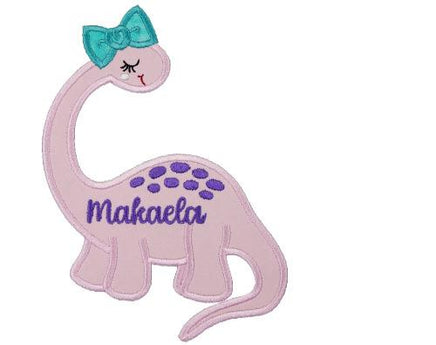 Girls Pink Personalized Dinosaur Patch - Sew Lucky Embroidery