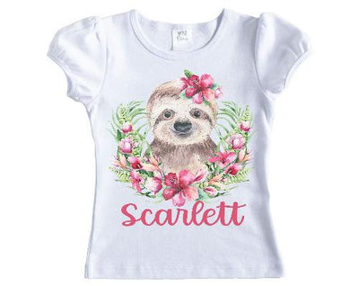 Girls Sloth with Flowers Personalized Shirt