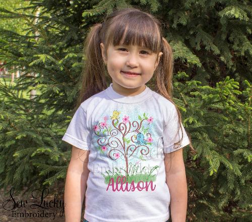 Girls Springtime Tree Personalized Shirt - Sew Lucky Embroidery
