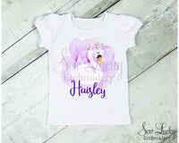 Girls Swan in Flower Personalized Shirt - Sew Lucky Embroidery
