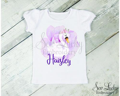 Girls Swan in Flower Personalized Shirt