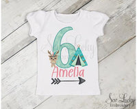 Girls Tribal Deer Personalized Birthday Shirt - Sew Lucky Embroidery