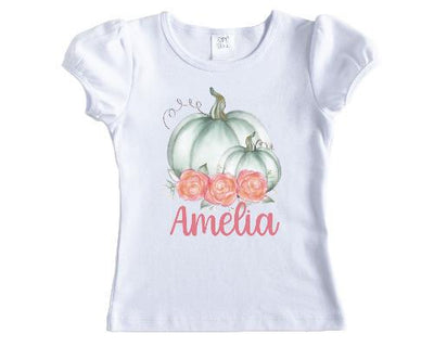 Girls Watercolor Pumpkin Personalized Shirt