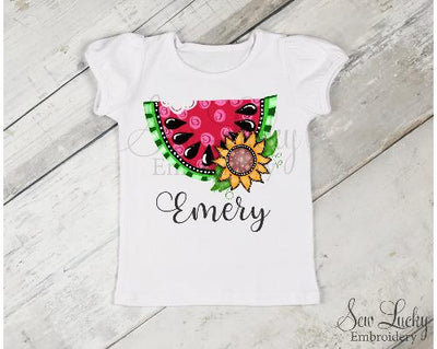 Girls Watermelon and Sunflower Personalized Shirt
