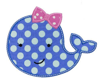 Girly Whale Sew or Iron on Embroidered Patch