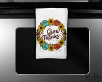 Give Thanks Kitchen Towel - Waffle Weave Towel - Microfiber Towel - Kitchen Decor - House Warming Gift - Sew Lucky Embroidery