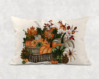 Give Thanks Fall Thanksgiving Lumbar Pillow - Sew Lucky Embroidery