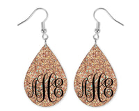 Gold Glitter Monogrammed Teardrop Earrings