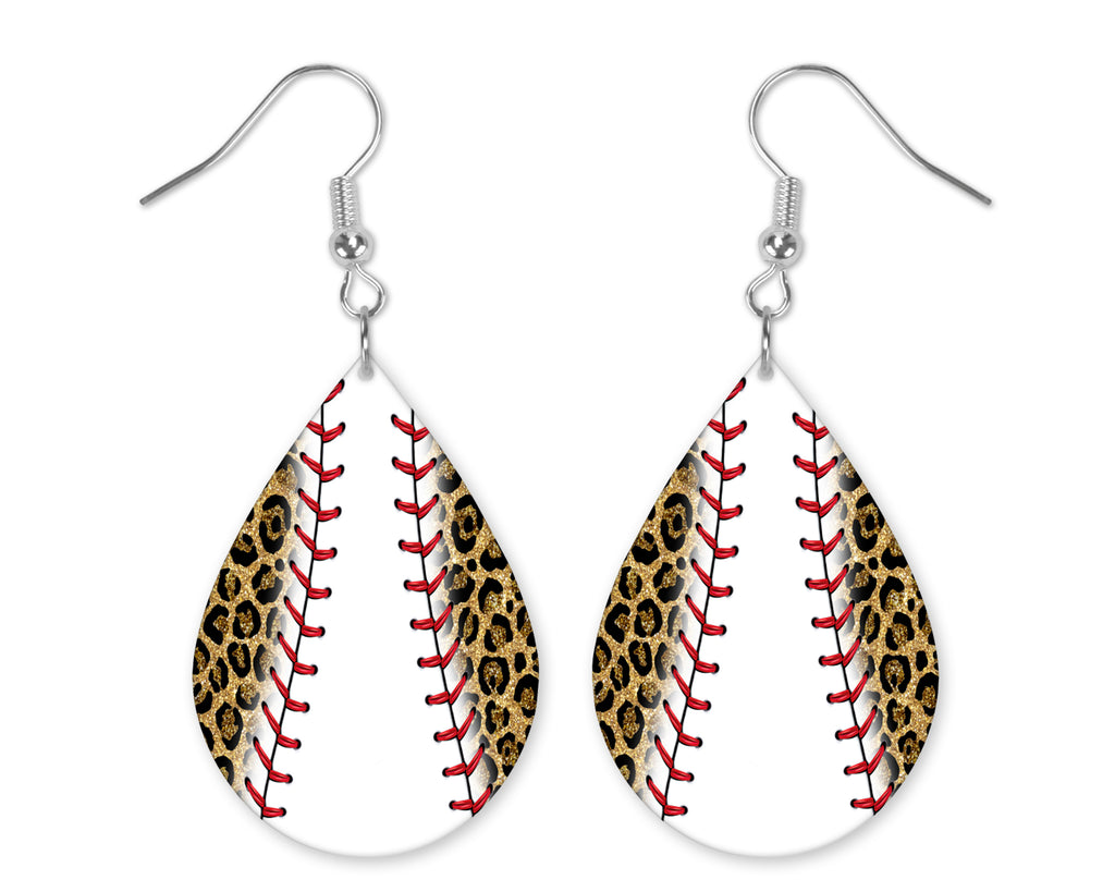 Glitter Leopard Baseball Teardrop Earrings - Sew Lucky Embroidery