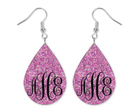Pink Glitter Monogrammed Teardrop Earrings