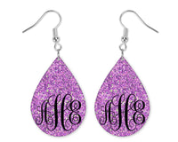 Purple Glitter Monogrammed Teardrop Earrings