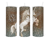 Glitter Unicorn Personalized 20 oz insulated stainless steel tumbler - Sew Lucky Embroidery