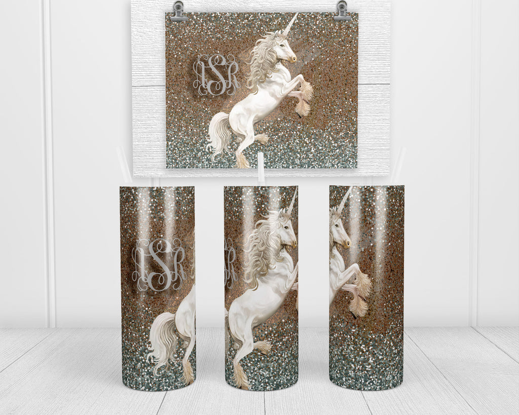Glitter Unicorn Personalized 20 oz insulated stainless steel tumbler - Sew Lucky Embroidery