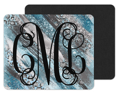 Glitter Teal and Snow Leopard Custom Personalized Mouse Pad