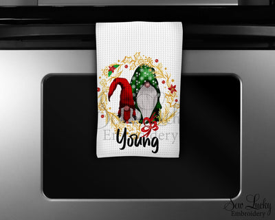 Gnome Wreath Personalized Waffle Weave Microfiber Kitchen Towel