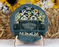 Gnomes Sunflower Farm Tier Tray Sign and Stand - Sew Lucky Embroidery