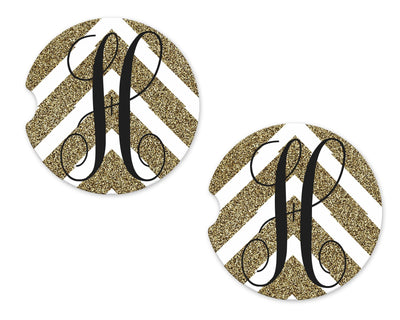 Gold and White Arrow Personalized Sandstone Car Coasters (Set of Two)
