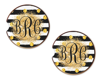 Gold Glitter and Jewels Personalized Sandstone Car Coasters  (Set of Two)
