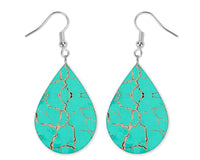 Gold Cracked Turquoise Handmade Wood Earrings - Sew Lucky Embroidery
