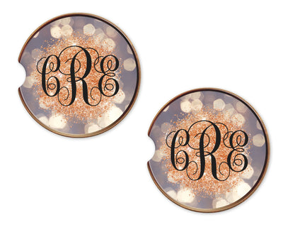 Golden Glitter Bokeh Personalized Sandstone Car Coasters (Set of Two)