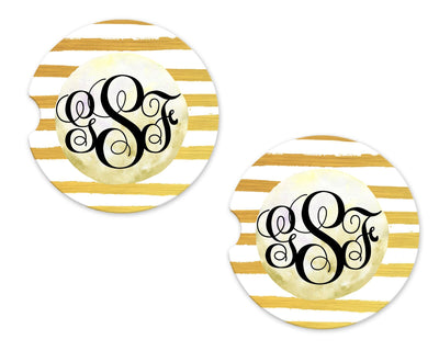 Golden Stripes Personalized Sandstone Car Coasters (Set of Two)