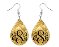 Gold Tile Monogrammed Teardrop Earrings