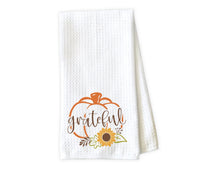 Grateful Pumpkin Kitchen Towel - Waffle Weave Towel - Microfiber Towel - Kitchen Decor - House Warming Gift - Sew Lucky Embroidery