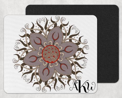 Gray and Red Mandala Custom Monogram Mouse Pad - Sew Lucky Embroidery