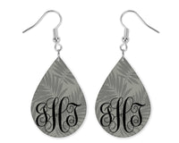 Gray Leaves Monogrammed Teardrop Earrings