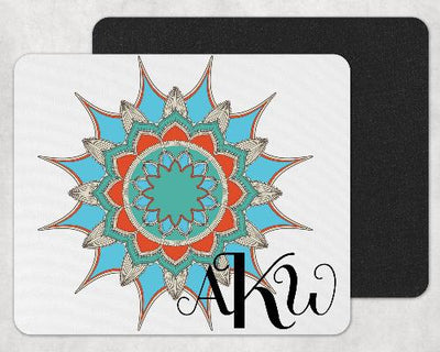 Green, Blue and Orange Mandala Custom Monogram Mouse Pad