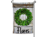 Green Christmas Wreath Personalized Garden Flag  