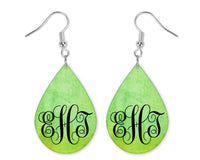 Green Monogrammed Teardrop Earrings