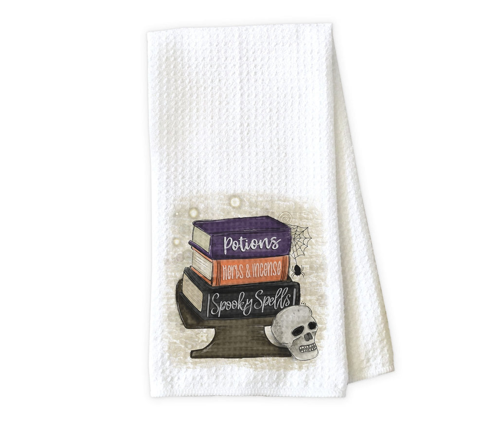 Halloween Books Personalized Kitchen Towel - Waffle Weave Towel - Microfiber Towel - Kitchen Decor - House Warming Gift - Sew Lucky Embroidery