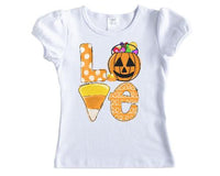 Halloween Love Candy Corn Girls Shirt - Sew Lucky Embroidery