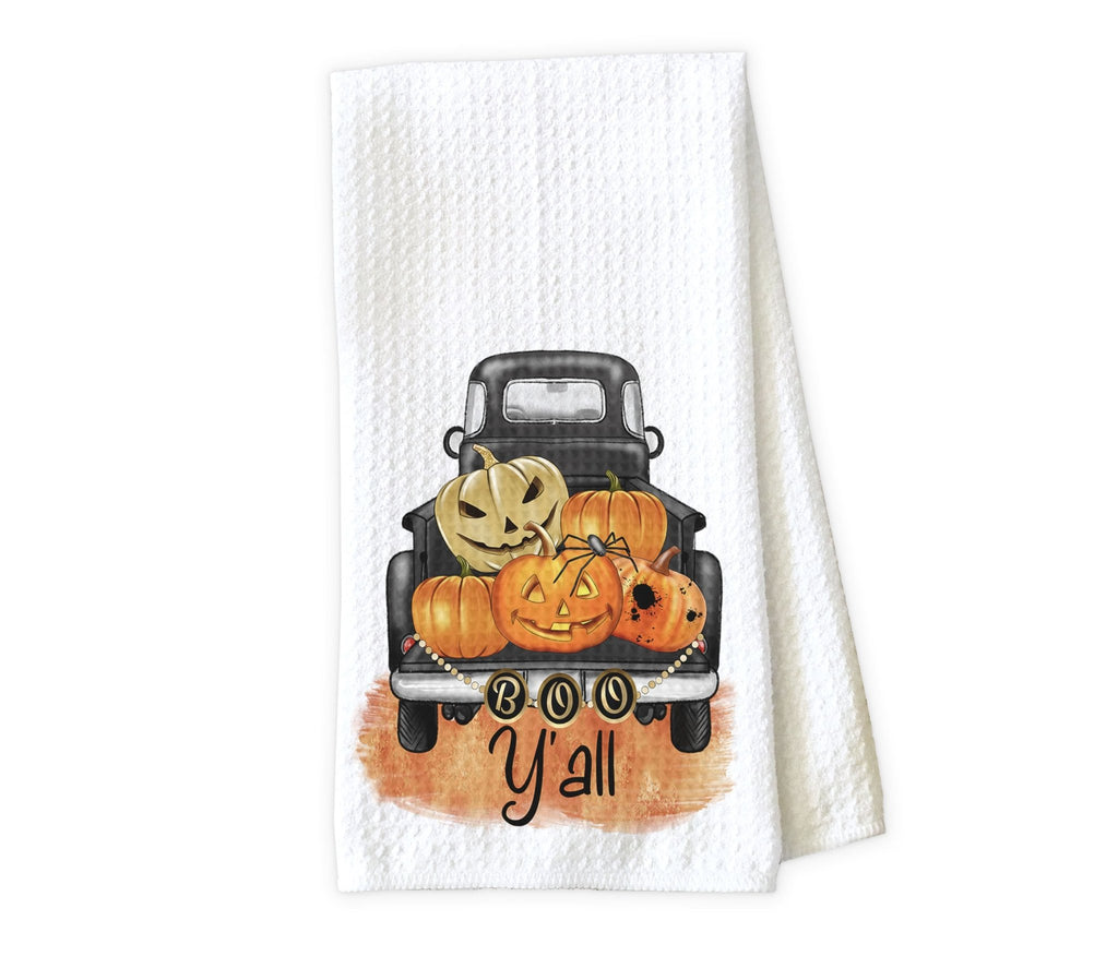 Halloween Truck Kitchen Towel - Waffle Weave Towel - Microfiber Towel - Kitchen Decor - House Warming Gift - Sew Lucky Embroidery