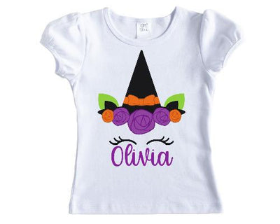 Halloween Unicorn with Witch Hat Girls Personalized Shirt