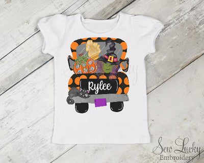 Halloween Witch Truck Personalized Girls Shirt