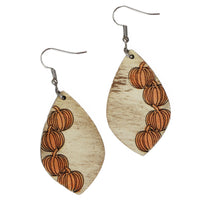 Hand Painted Wood Stacked Pumpkin Fall Earrings - Sew Lucky Embroidery
