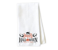 Happy Halloween Kitchen Towel - Waffle Weave Towel - Microfiber Towel - Kitchen Decor - House Warming Gift - Sew Lucky Embroidery