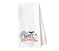 Happy Halloween with Bats Kitchen Towel - Waffle Weave Towel - Microfiber Towel - Kitchen Decor - House Warming Gift - Sew Lucky Embroidery