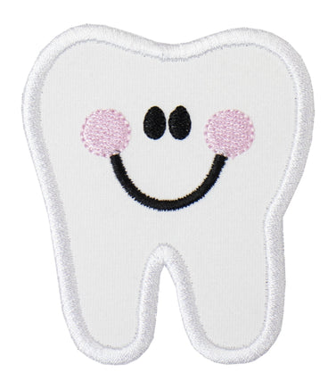 Happy Tooth with Pink Cheeks Patch - Sew Lucky Embroidery