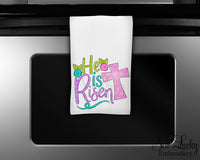 He is Risen Kitchen Towel - Waffle Weave Towel - Microfiber Towel - Kitchen Decor - House Warming Gift - Sew Lucky Embroidery